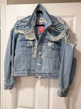 *RARE* Dressed in LALA Distressed Cropped Jean Jacket